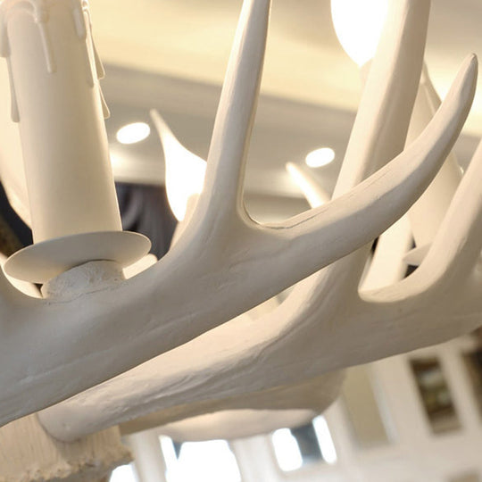 Rustic White Retro Resin Deer Horn Chandelier in Bedroom