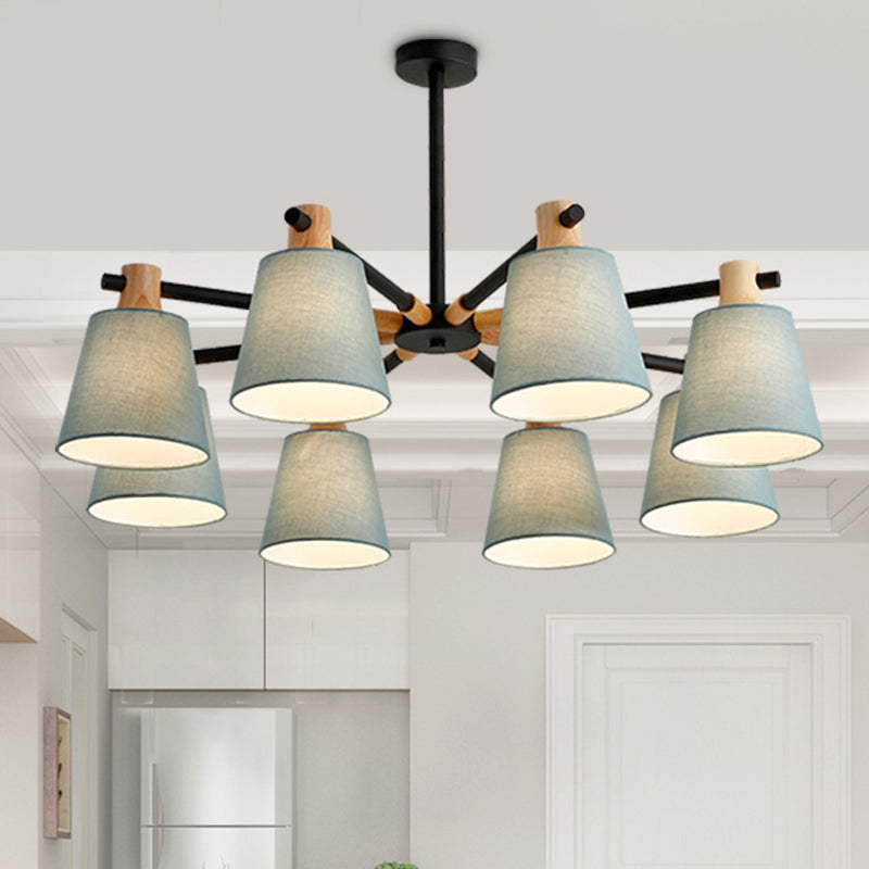 Modern Cone Fabric Chandelier Light - Wooden Hang Lampshade for Dining Room or Bedroom