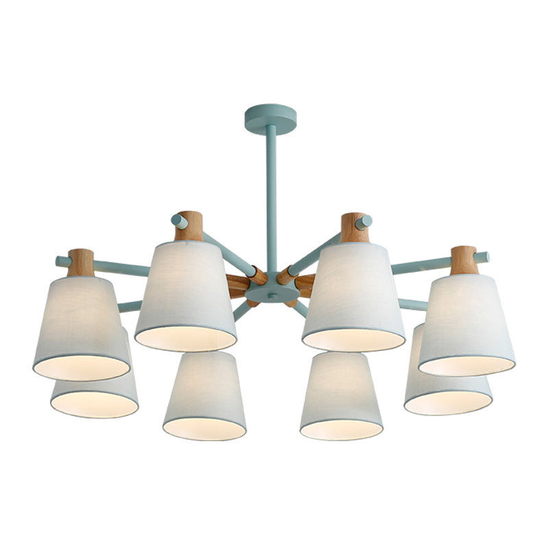 Modern Cone Fabric Chandelier Light - Wooden Hang Lampshade for Dining Room or Bedroom