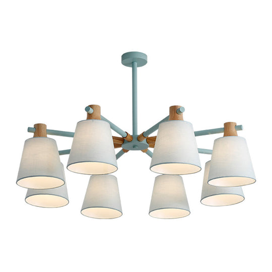 Modern Cone Fabric Chandelier Light - Wooden Hang Lampshade for Dining Room or Bedroom