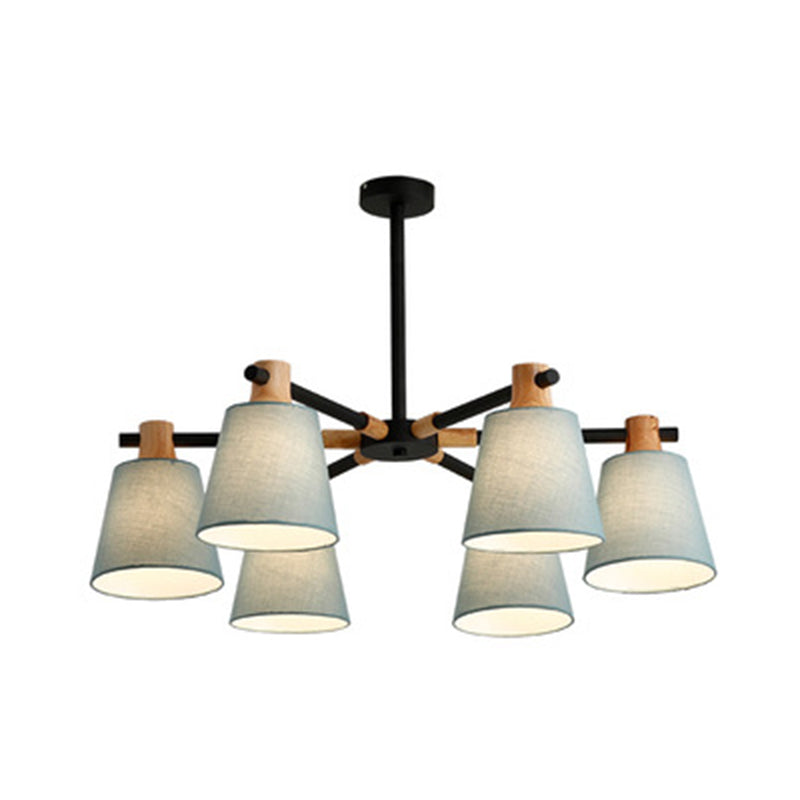 Modern Cone Fabric Chandelier Light - Wooden Hang Lampshade for Dining Room or Bedroom