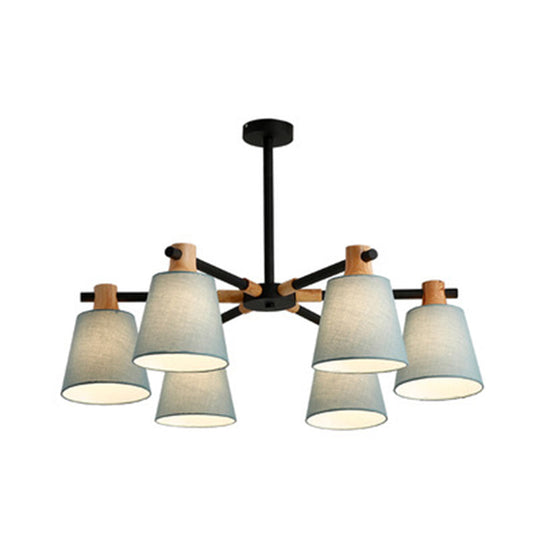 Modern Cone Fabric Chandelier Light - Wooden Hang Lampshade for Dining Room or Bedroom