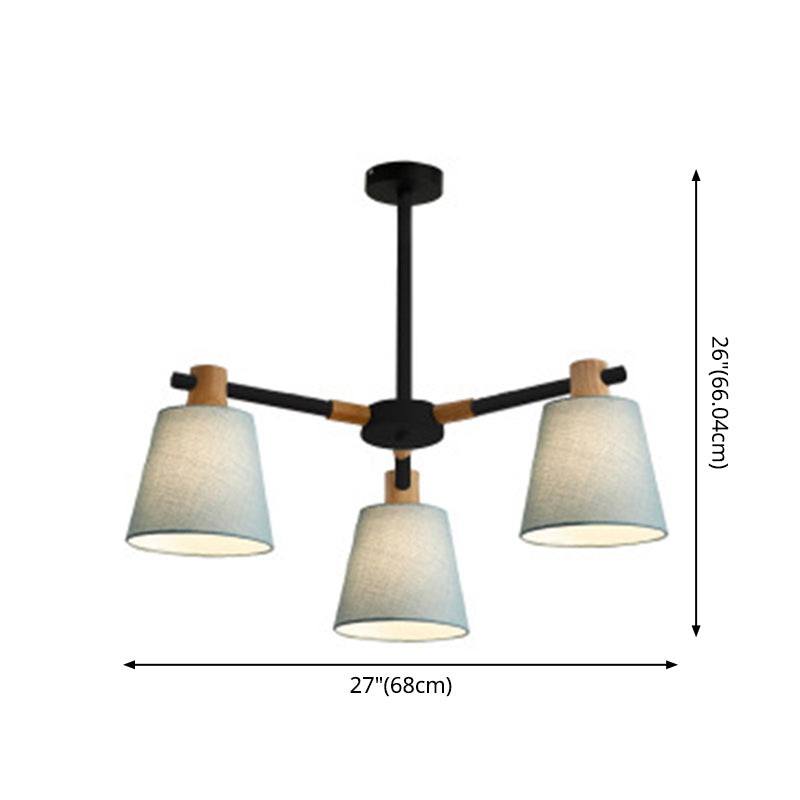 Modern Cone Fabric Chandelier Light - Wooden Hang Lampshade for Dining Room or Bedroom