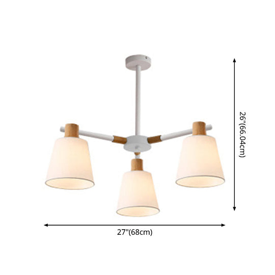 Modern Cone Fabric Chandelier Light - Wooden Hang Lampshade for Dining Room or Bedroom