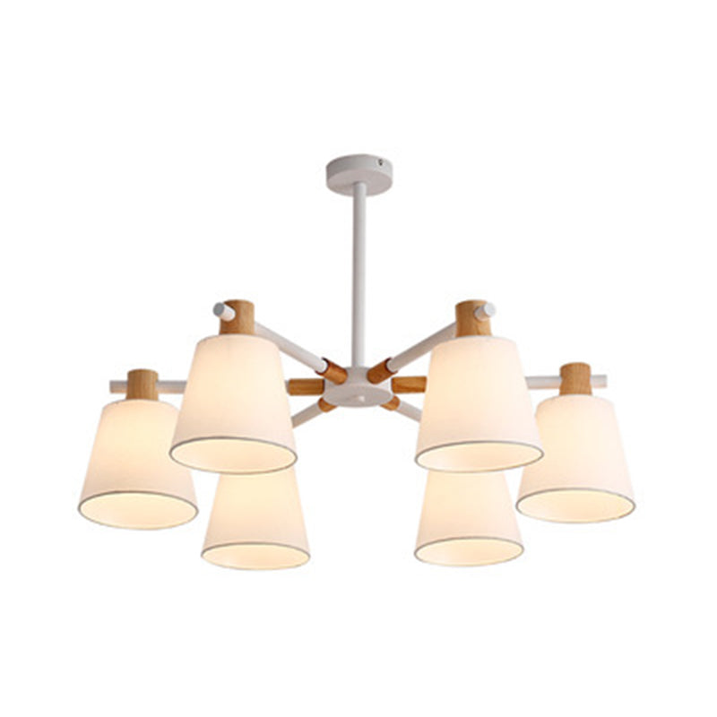 Modern Cone Fabric Chandelier Light - Wooden Hang Lampshade for Dining Room or Bedroom