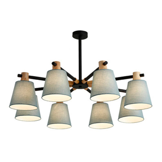 Modern Cone Fabric Chandelier Light - Wooden Hang Lampshade for Dining Room or Bedroom