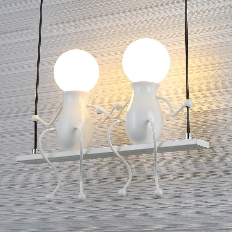 Kids Metal Sconce Light: Black/White/Red Little People, 2 Lights, Wall Fixture for Living Room