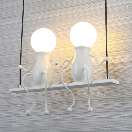 Kids Metal Sconce Light: Black/White/Red Little People, 2 Lights, Wall Fixture for Living Room