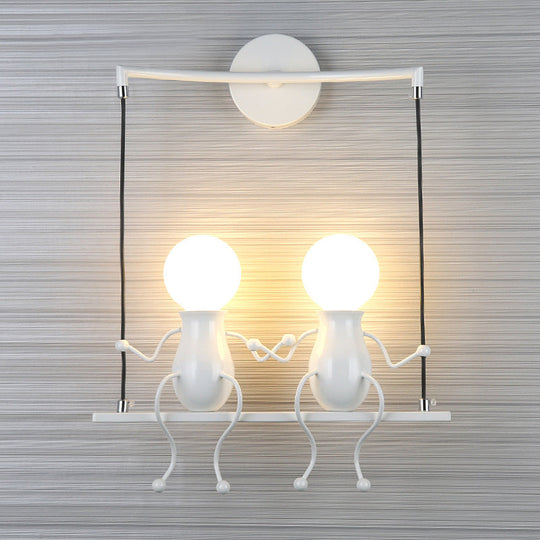 Kids Metal Sconce Light: Black/White/Red Little People, 2 Lights, Wall Fixture for Living Room