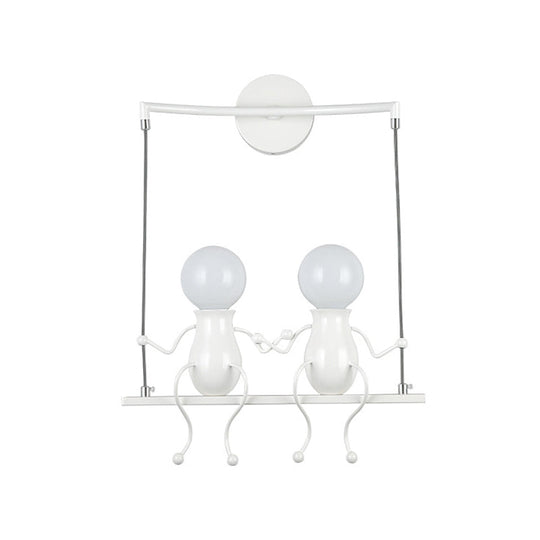 Kids Metal Sconce Light: Black/White/Red Little People, 2 Lights, Wall Fixture for Living Room