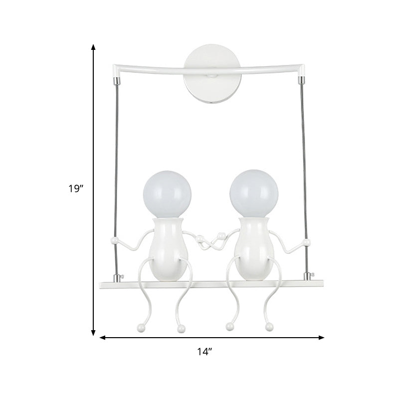 Kids Metal Sconce Light: Black/White/Red Little People, 2 Lights, Wall Fixture for Living Room