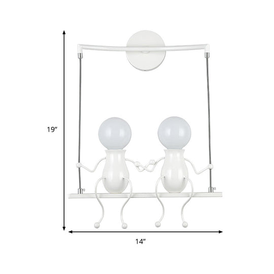 Kids Metal Sconce Light: Black/White/Red Little People, 2 Lights, Wall Fixture for Living Room