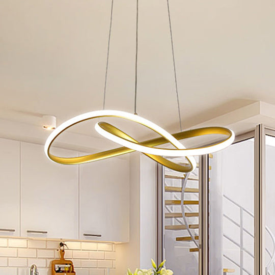 LED Line Chandelier - Modern Minimalist Style, White Acrylic Shade, Irregular Curved - Dining Room Hanging Light