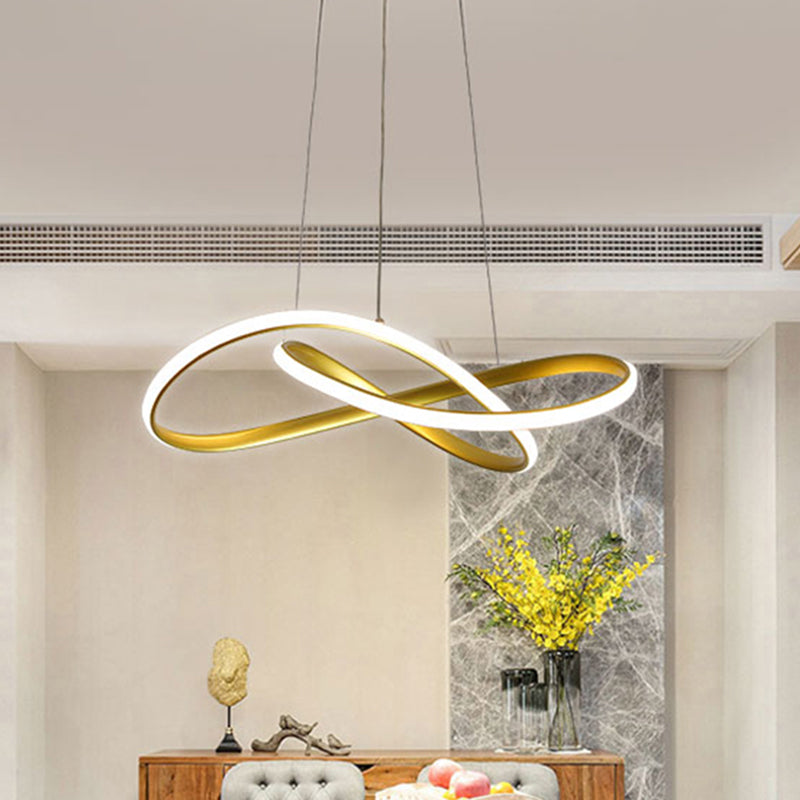 LED Line Chandelier - Modern Minimalist Style, White Acrylic Shade, Irregular Curved - Dining Room Hanging Light