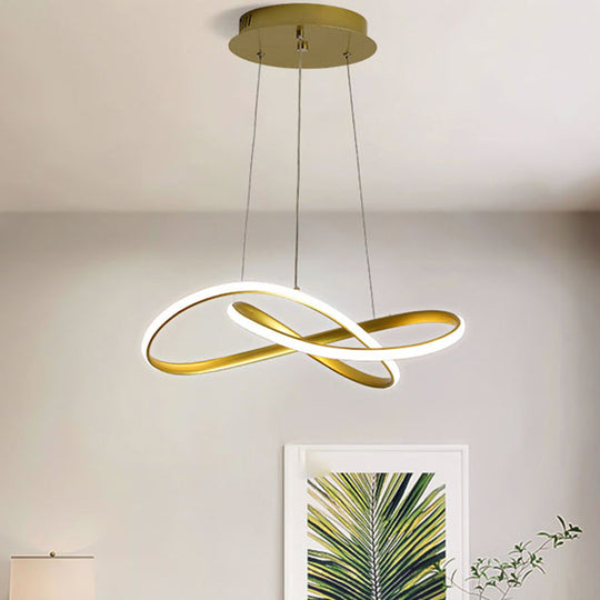 LED Line Chandelier - Modern Minimalist Style, White Acrylic Shade, Irregular Curved - Dining Room Hanging Light