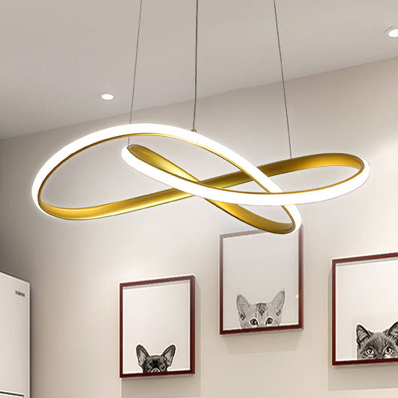 LED Line Chandelier - Modern Minimalist Style, White Acrylic Shade, Irregular Curved - Dining Room Hanging Light