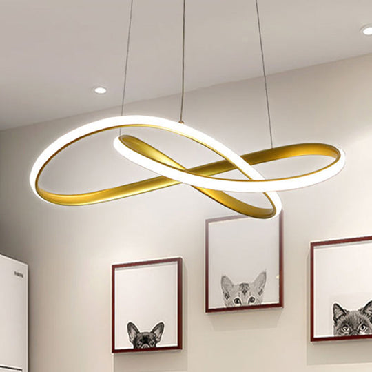 LED Line Chandelier - Modern Minimalist Style, White Acrylic Shade, Irregular Curved - Dining Room Hanging Light