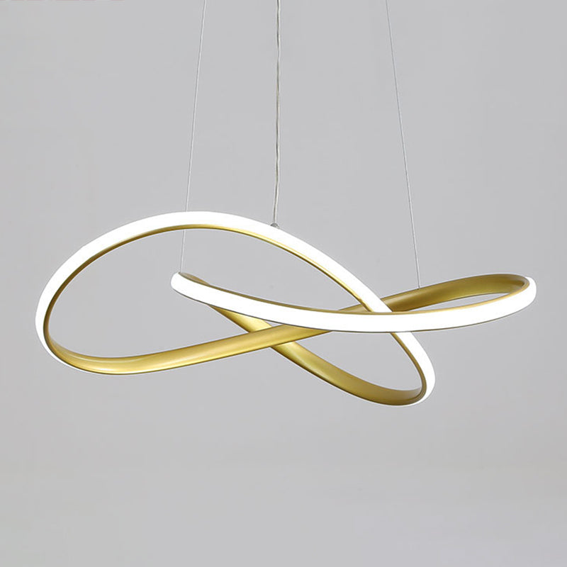 LED Line Chandelier - Modern Minimalist Style, White Acrylic Shade, Irregular Curved - Dining Room Hanging Light