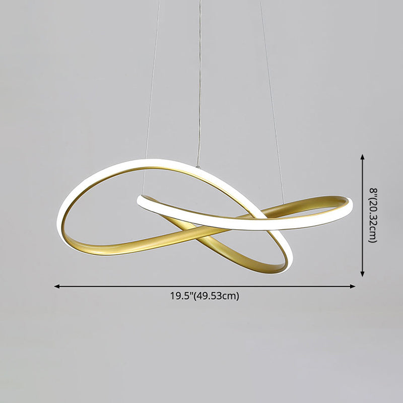 LED Line Chandelier - Modern Minimalist Style, White Acrylic Shade, Irregular Curved - Dining Room Hanging Light