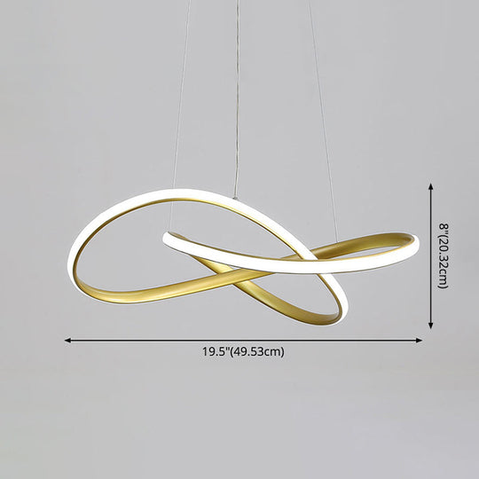 LED Line Chandelier - Modern Minimalist Style, White Acrylic Shade, Irregular Curved - Dining Room Hanging Light