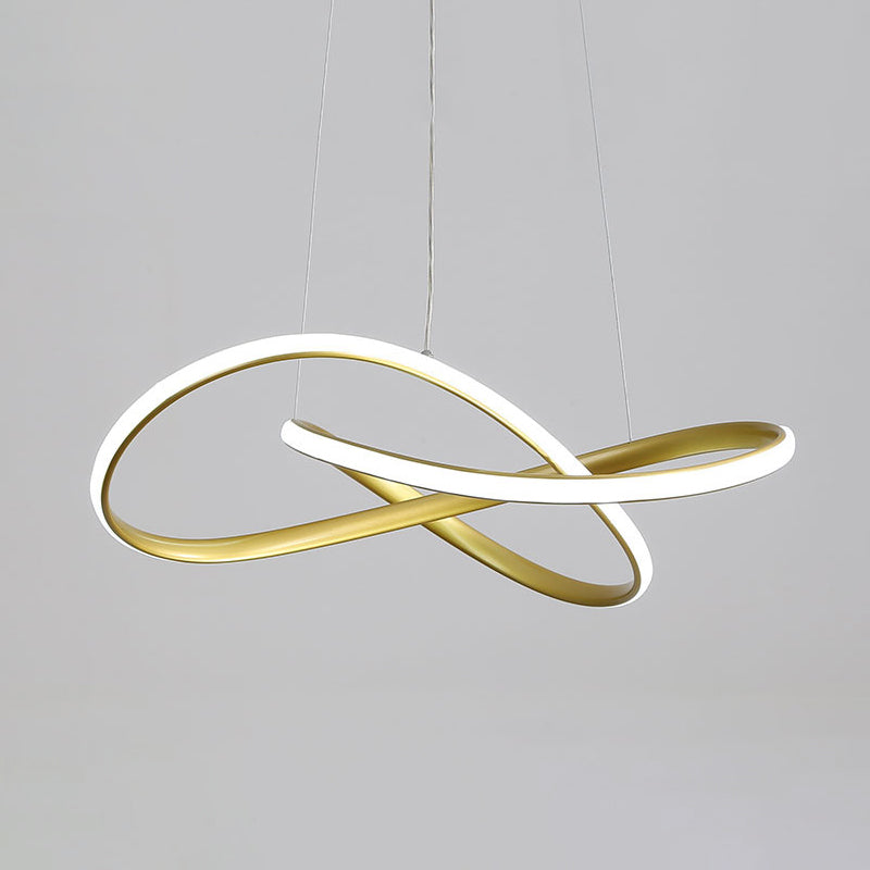 LED Line Chandelier - Modern Minimalist Style, White Acrylic Shade, Irregular Curved - Dining Room Hanging Light
