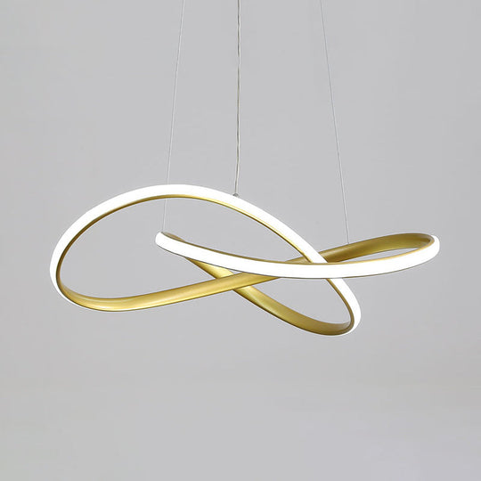 LED Line Chandelier - Modern Minimalist Style, White Acrylic Shade, Irregular Curved - Dining Room Hanging Light