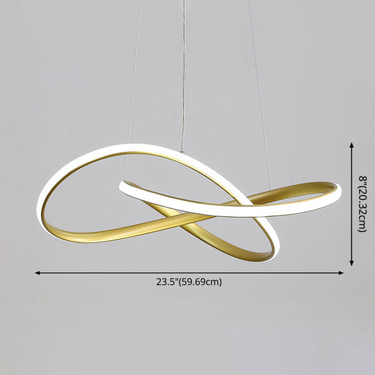 LED Line Chandelier - Modern Minimalist Style, White Acrylic Shade, Irregular Curved - Dining Room Hanging Light