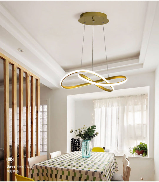 LED Line Chandelier - Modern Minimalist Style, White Acrylic Shade, Irregular Curved - Dining Room Hanging Light