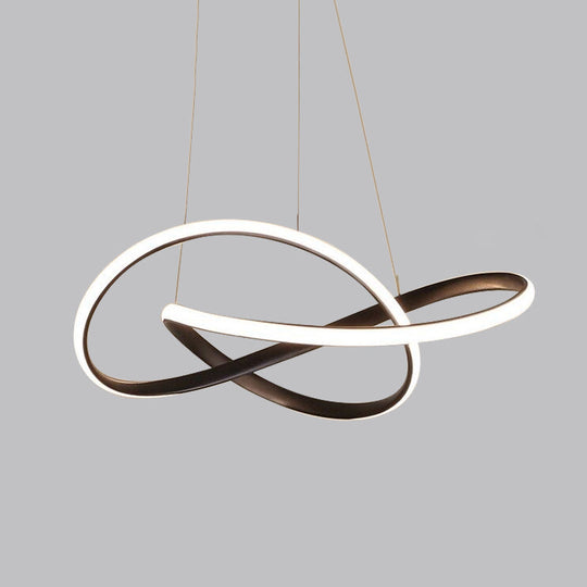 LED Line Chandelier - Modern Minimalist Style, White Acrylic Shade, Irregular Curved - Dining Room Hanging Light