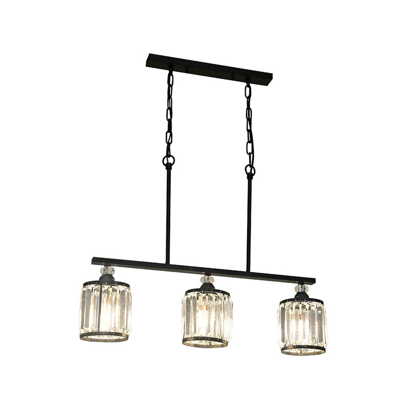 Clear Crystal Pendant Light with 3 Lights for Dining Room - Industrial Cone/Cylinder Island Lighting in Black