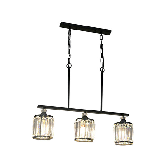 Clear Crystal Pendant Light with 3 Lights for Dining Room - Industrial Cone/Cylinder Island Lighting in Black