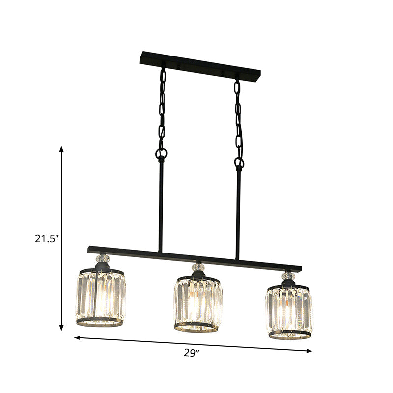Clear Crystal Pendant Light with 3 Lights for Dining Room - Industrial Cone/Cylinder Island Lighting in Black