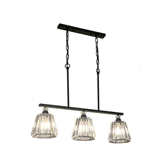 Clear Crystal Pendant Light with 3 Lights for Dining Room - Industrial Cone/Cylinder Island Lighting in Black
