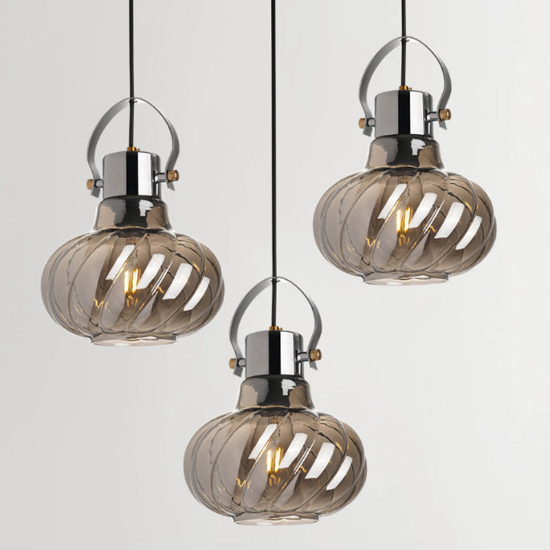 Modern Pendant Light Fixture - Stylish Down Lighting for Dining Room with Pumpkin Glass Shade