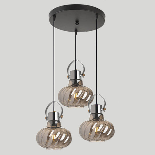 Modern Pendant Light Fixture - Stylish Down Lighting for Dining Room with Pumpkin Glass Shade
