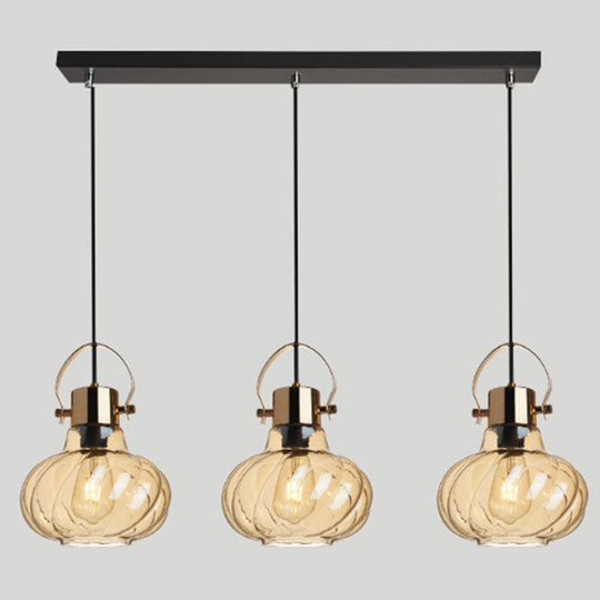 Modern Pendant Light Fixture - Stylish Down Lighting for Dining Room with Pumpkin Glass Shade