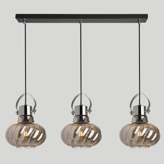Modern Pendant Light Fixture - Stylish Down Lighting for Dining Room with Pumpkin Glass Shade