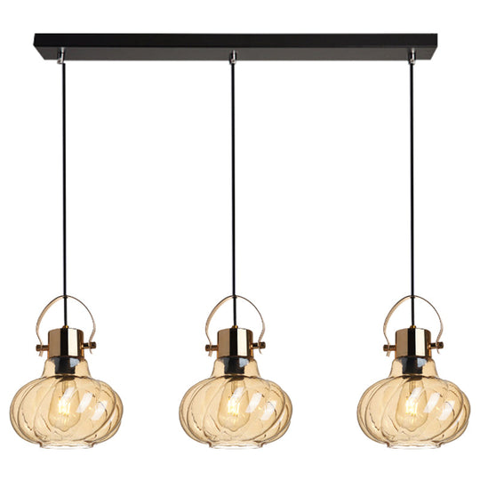 Modern Pendant Light Fixture - Stylish Down Lighting for Dining Room with Pumpkin Glass Shade