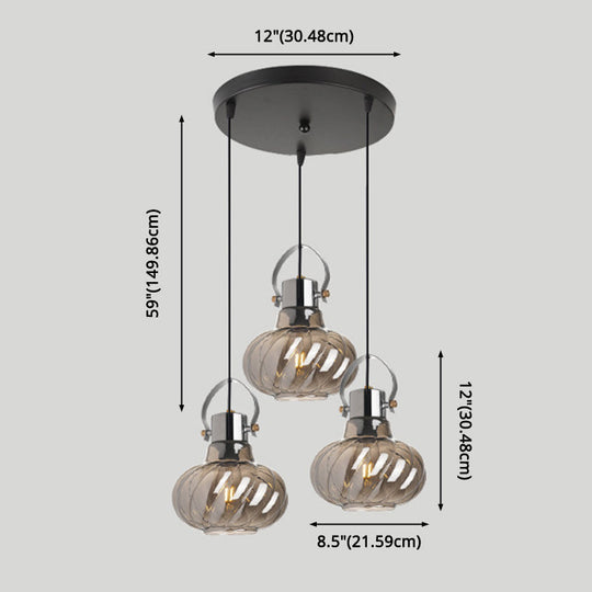 Modern Pendant Light Fixture - Stylish Down Lighting for Dining Room with Pumpkin Glass Shade