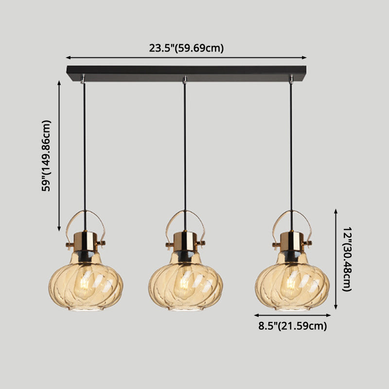 Modern Pendant Light Fixture - Stylish Down Lighting for Dining Room with Pumpkin Glass Shade