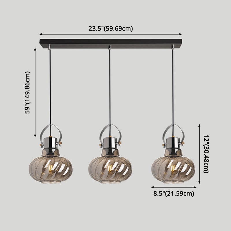 Modern Pendant Light Fixture - Stylish Down Lighting for Dining Room with Pumpkin Glass Shade