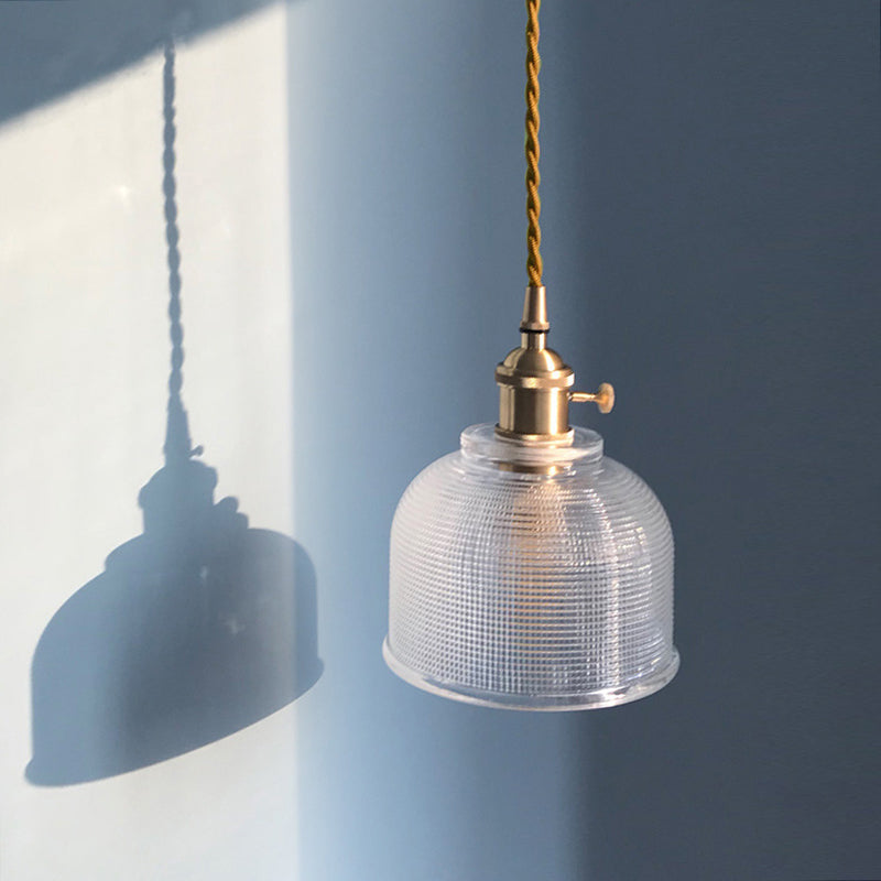 Contemporary Gold Suspension Pendant with Glass Dome for Bedroom Ceiling Lighting
