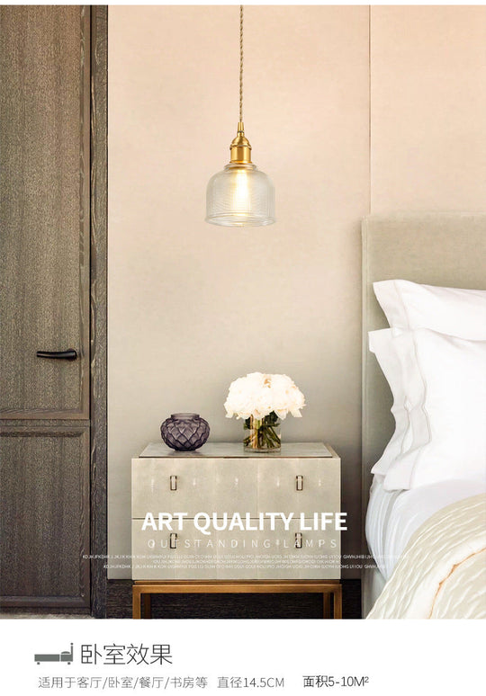 Contemporary Gold Suspension Pendant with Glass Dome for Bedroom Ceiling Lighting