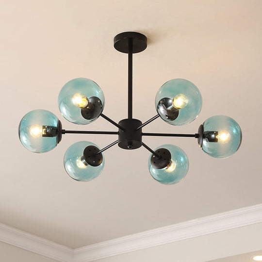 Black Metal Hanging Chandelier Light with Spherical Glass Shade for Modern Bedroom