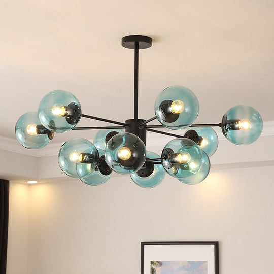 Black Metal Hanging Chandelier Light with Spherical Glass Shade for Modern Bedroom