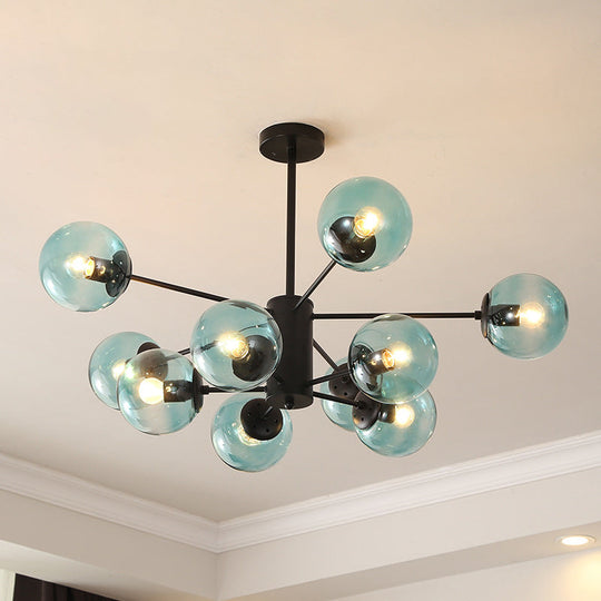 Black Metal Hanging Chandelier Light with Spherical Glass Shade for Modern Bedroom