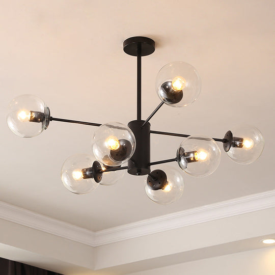 Black Metal Hanging Chandelier Light with Spherical Glass Shade for Modern Bedroom
