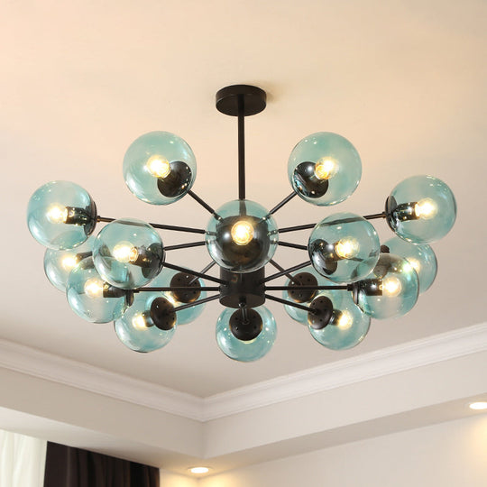Black Metal Hanging Chandelier Light with Spherical Glass Shade for Modern Bedroom