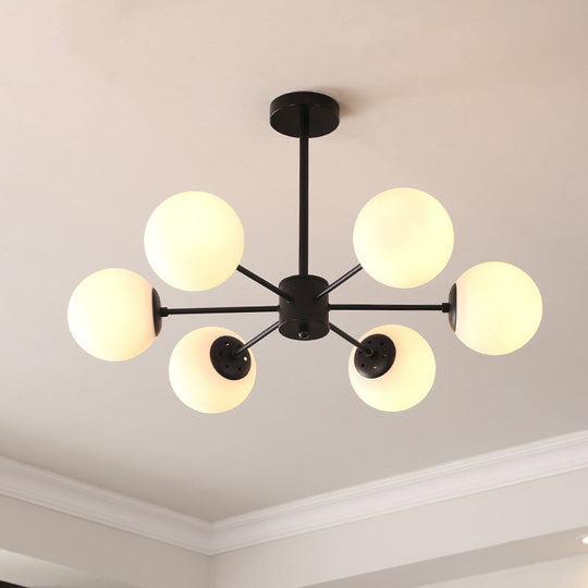 Black Metal Hanging Chandelier Light with Spherical Glass Shade for Modern Bedroom