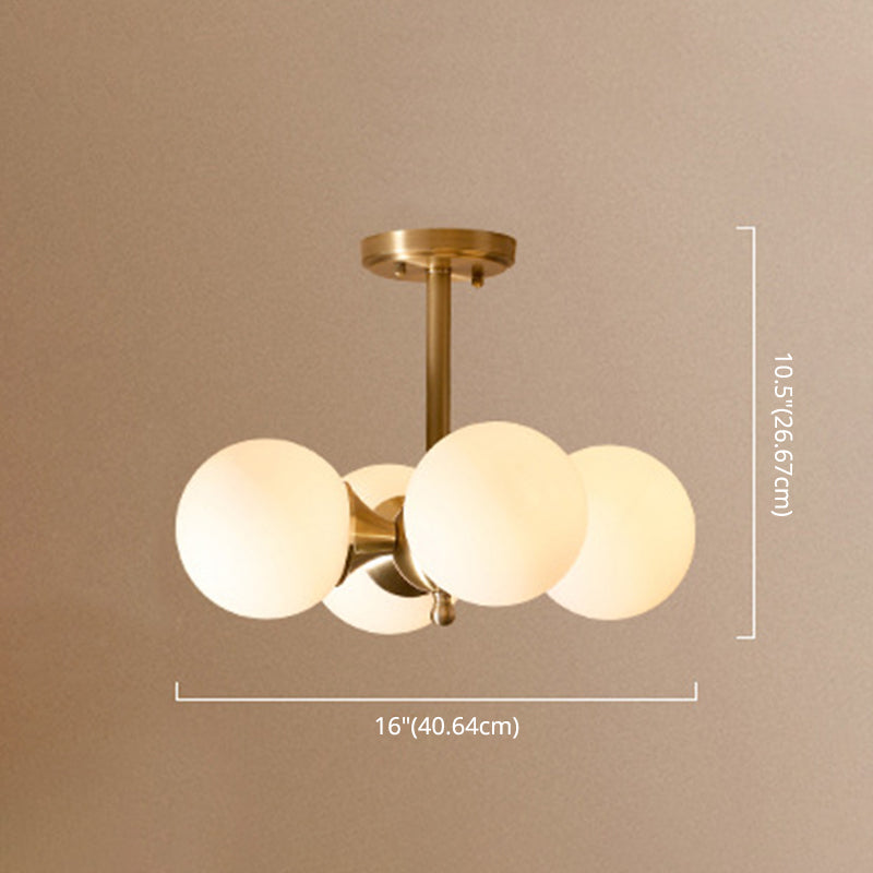 Modern Gold Metal Chandelier with Opal Glass Shade - 4-Light Ceiling Fixture for Bedroom